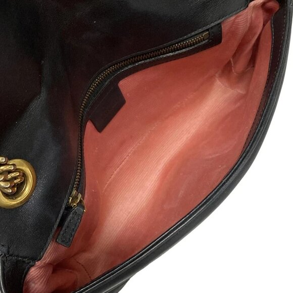 Auth GUCCI GG Marmont Quilting Small Shoulder Bag 443497 Black White Leather - Picture 15 of 16